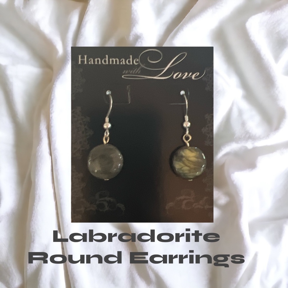 Beautiful Genuine Labradorite Round Coin Earrings 14x6mm Natural Hand Crafted